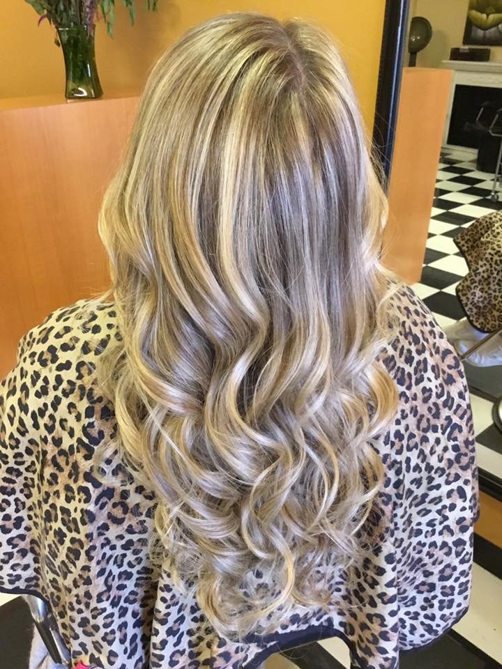 Long Blonde Foiled Highlights Colouring with Natural Curls Cut & Style