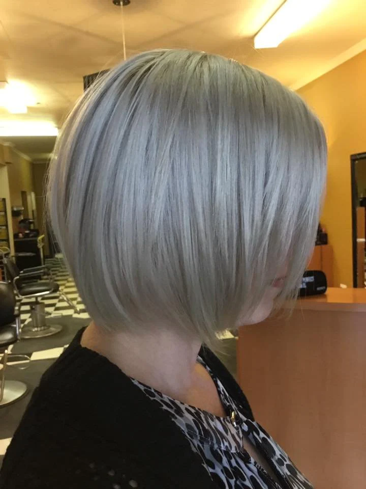 Short Silver Colouring with Straight Layered Bob Cut & Style